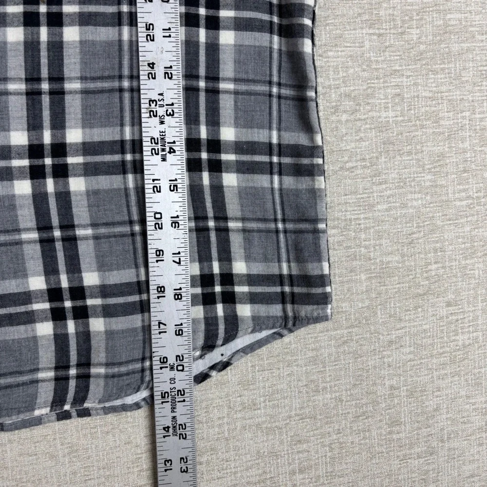 Banana Republic Men XL Grey Plaid Untucked Slim Fit Long Sleeve Button Down